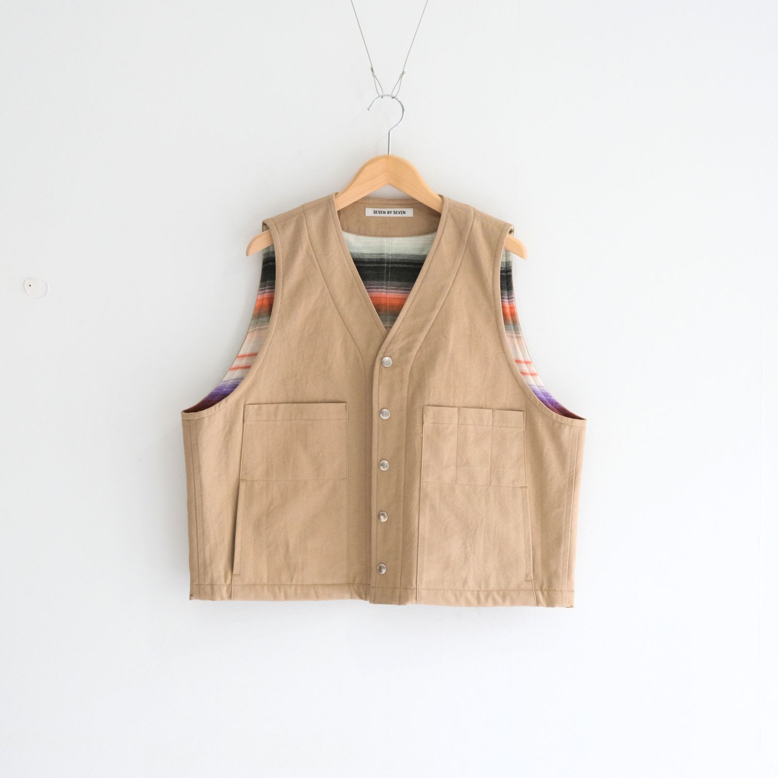 【残り1点】WORK VEST - Duck / Native Border Knit Lining -（Beige）
