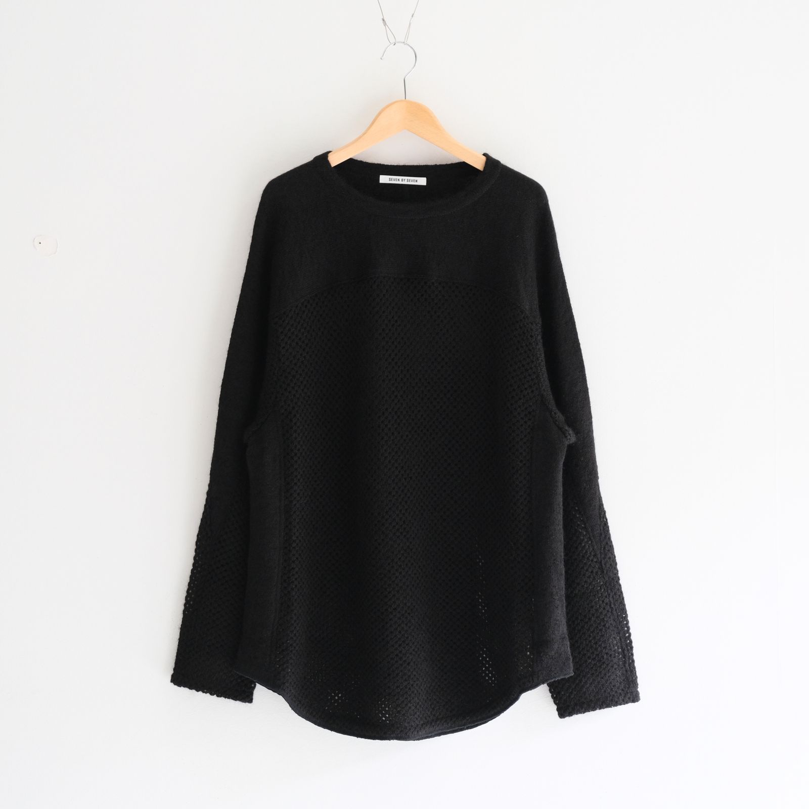 SWITCHING FOOTBALL MOHAIR KNIT TEE ‐Mesh crochet‐ / ニット / フットボールシャツ / モヘア / Black