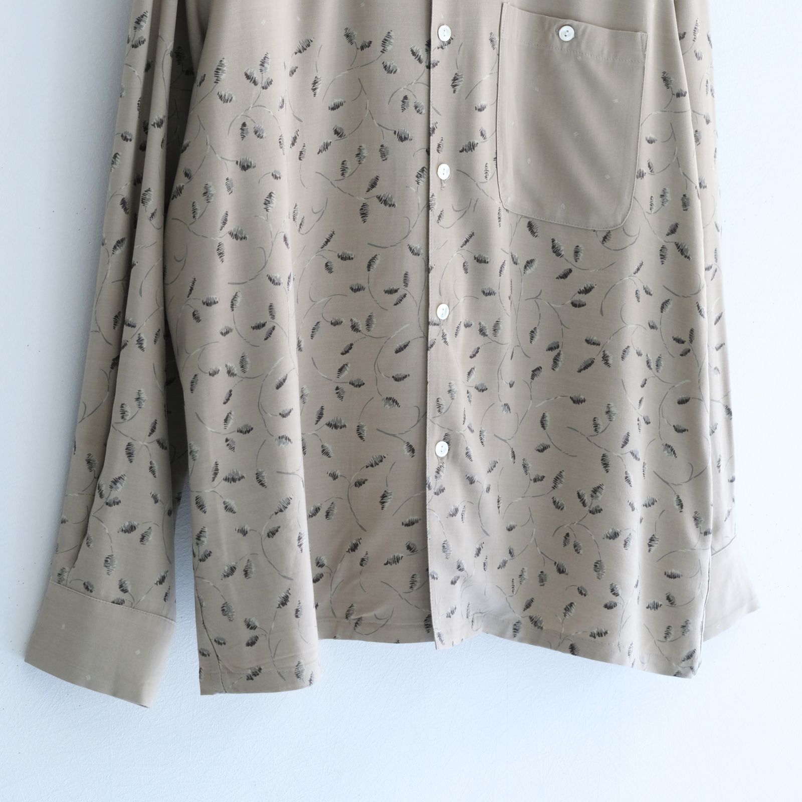 OPEN COLLAR SHIRTS  - Botanical print -（Gray Khaki）