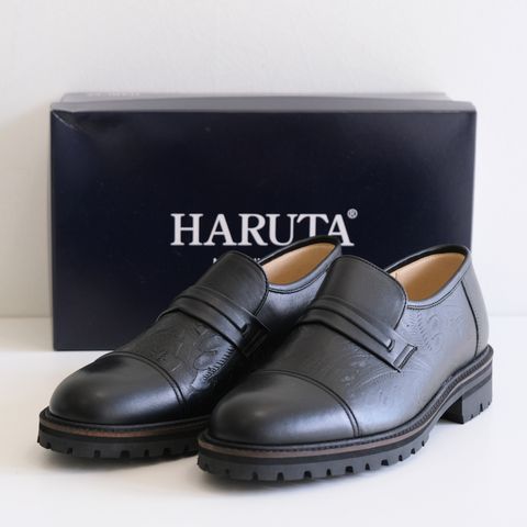 ”GRANDPA"  Modyfied Flower Emboss Combi-Straight Tip by HARUTA / 革靴 / ストレートチップ / BLACK
