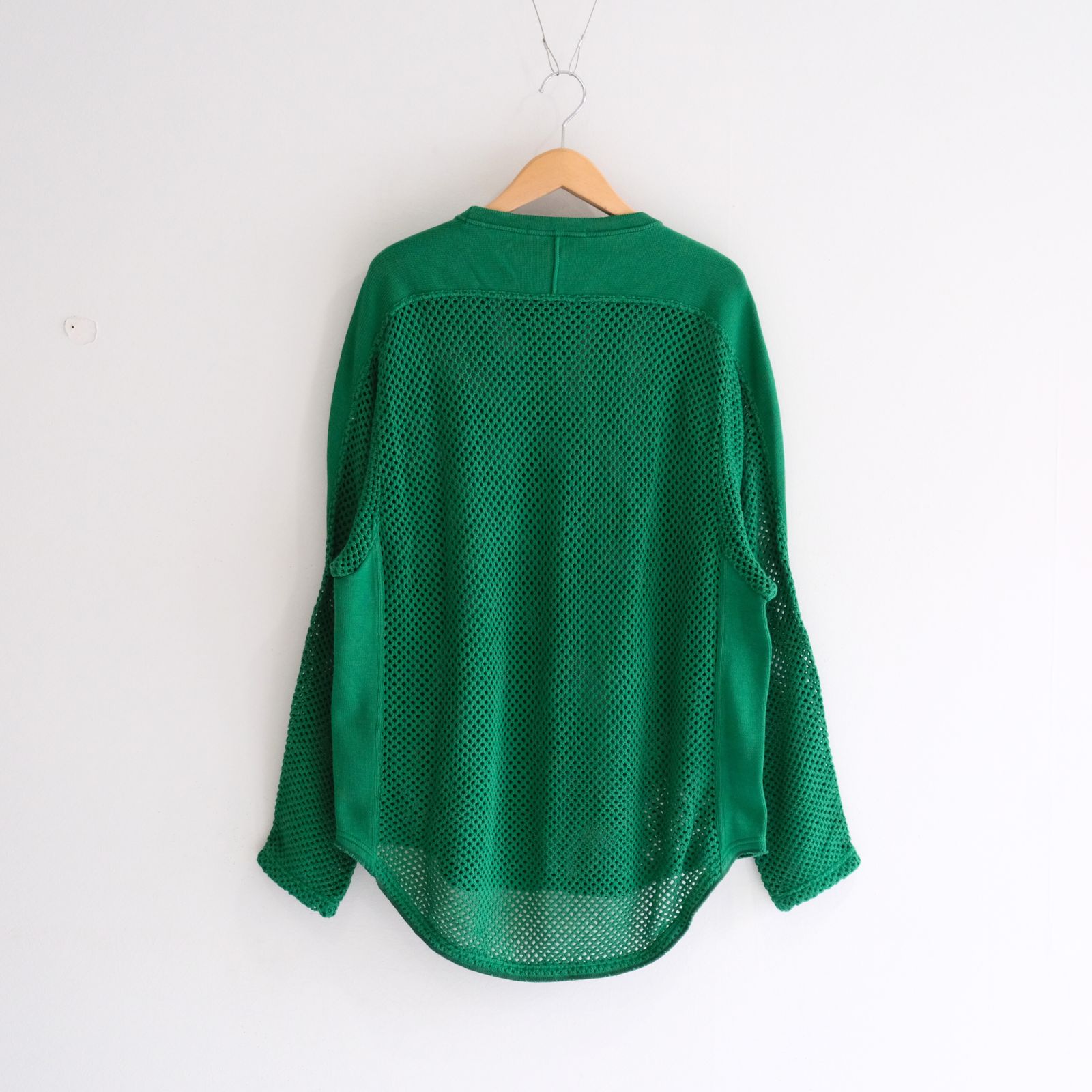 PRINTED FOOTBALL KNIT TEE - Mesh crochet - / フットボール / ニット / ロンT / ロングスリーブTシャツ / Green