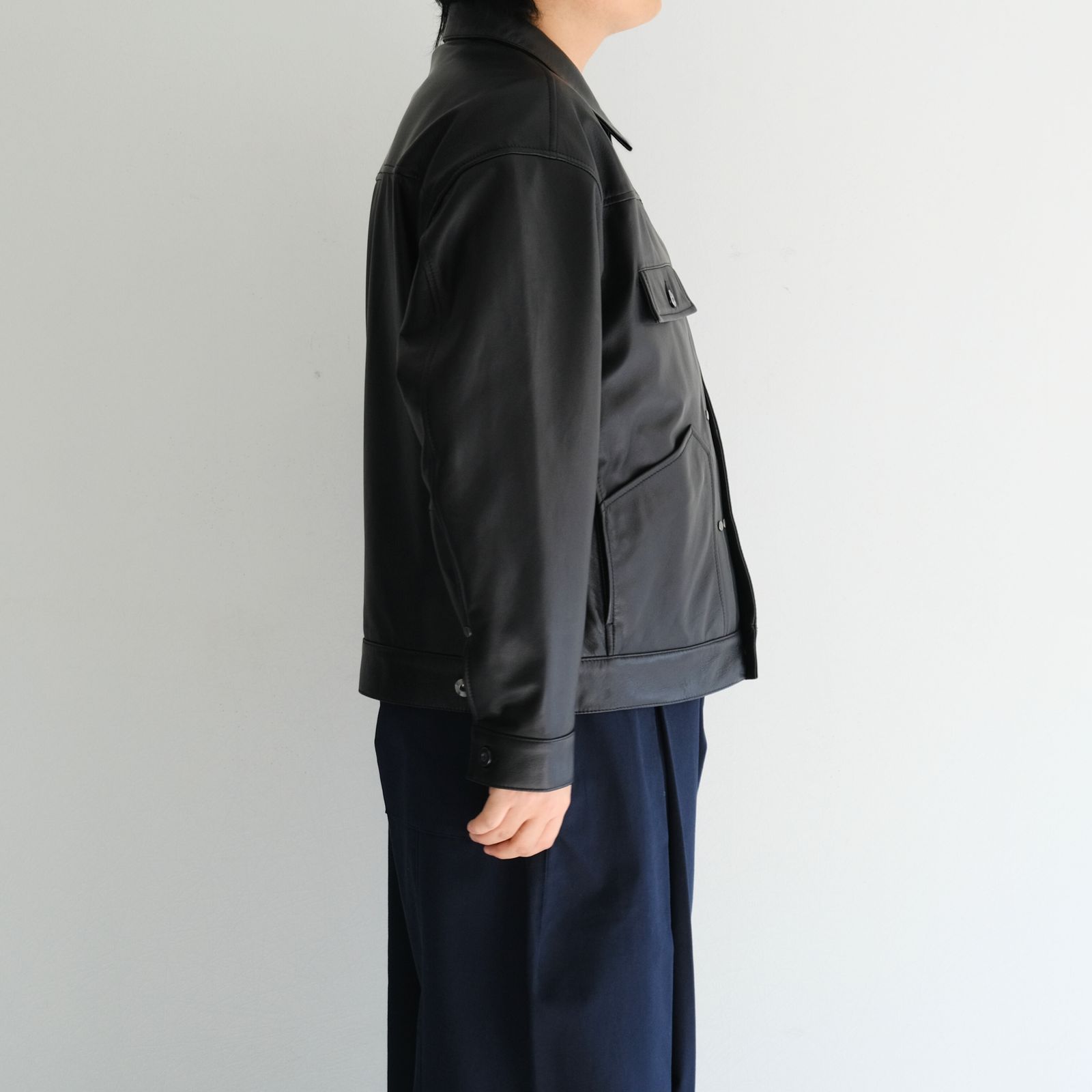 TRUCKER JACKET / ジャケット / レザージャケット / トラッカージャケット / SHEEP SKIN / 羊革 / BLACK