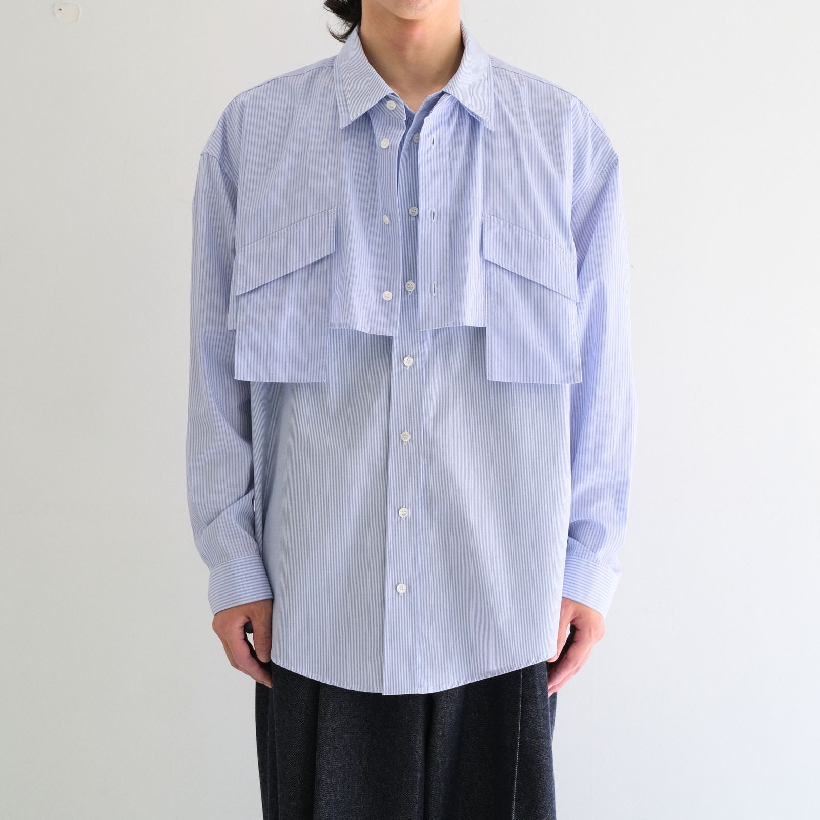 【残り1点】Layered Shirt / レイヤード シャツ（Sax Stripe）