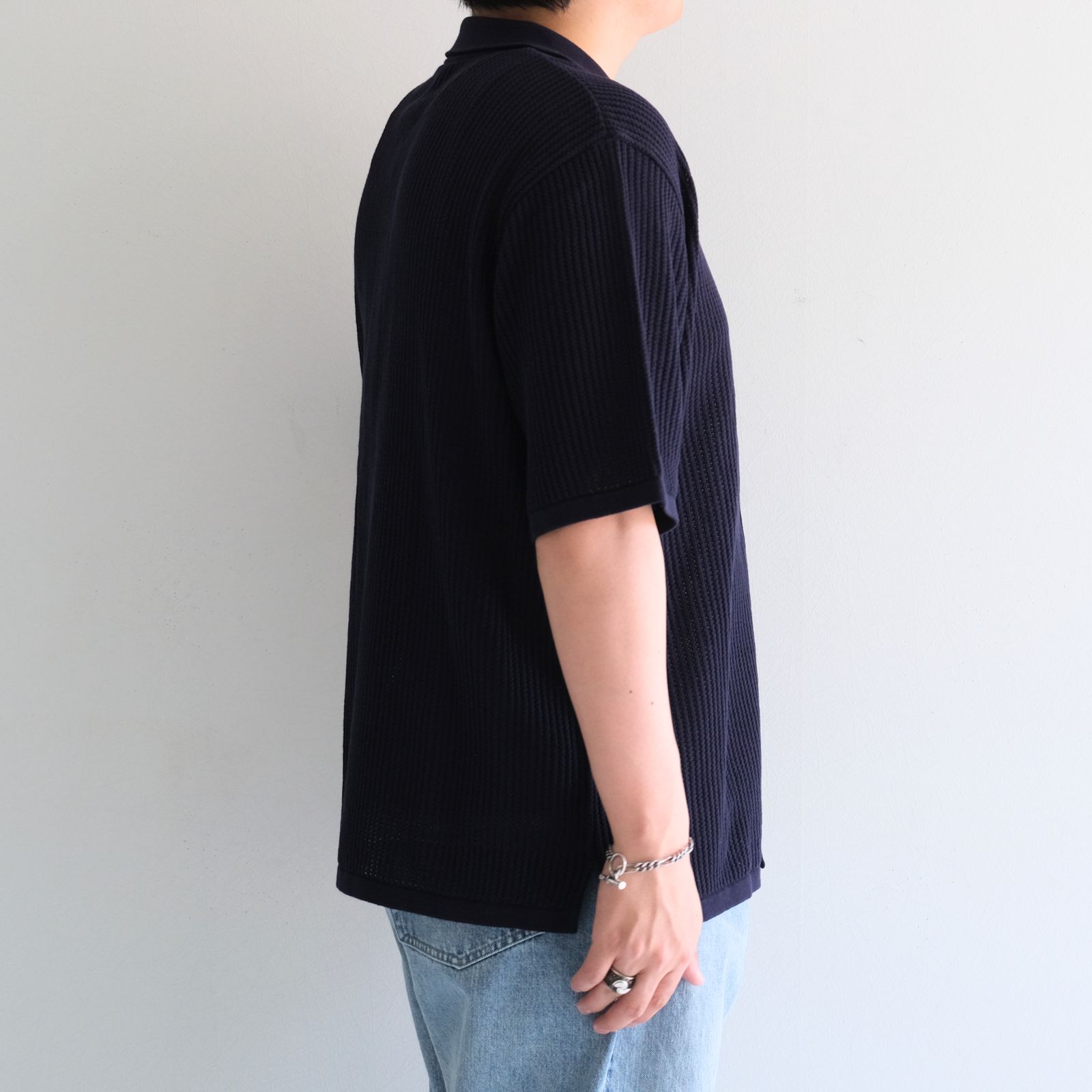 COTTON SUKASHI KNIT S/T / （NAVY）