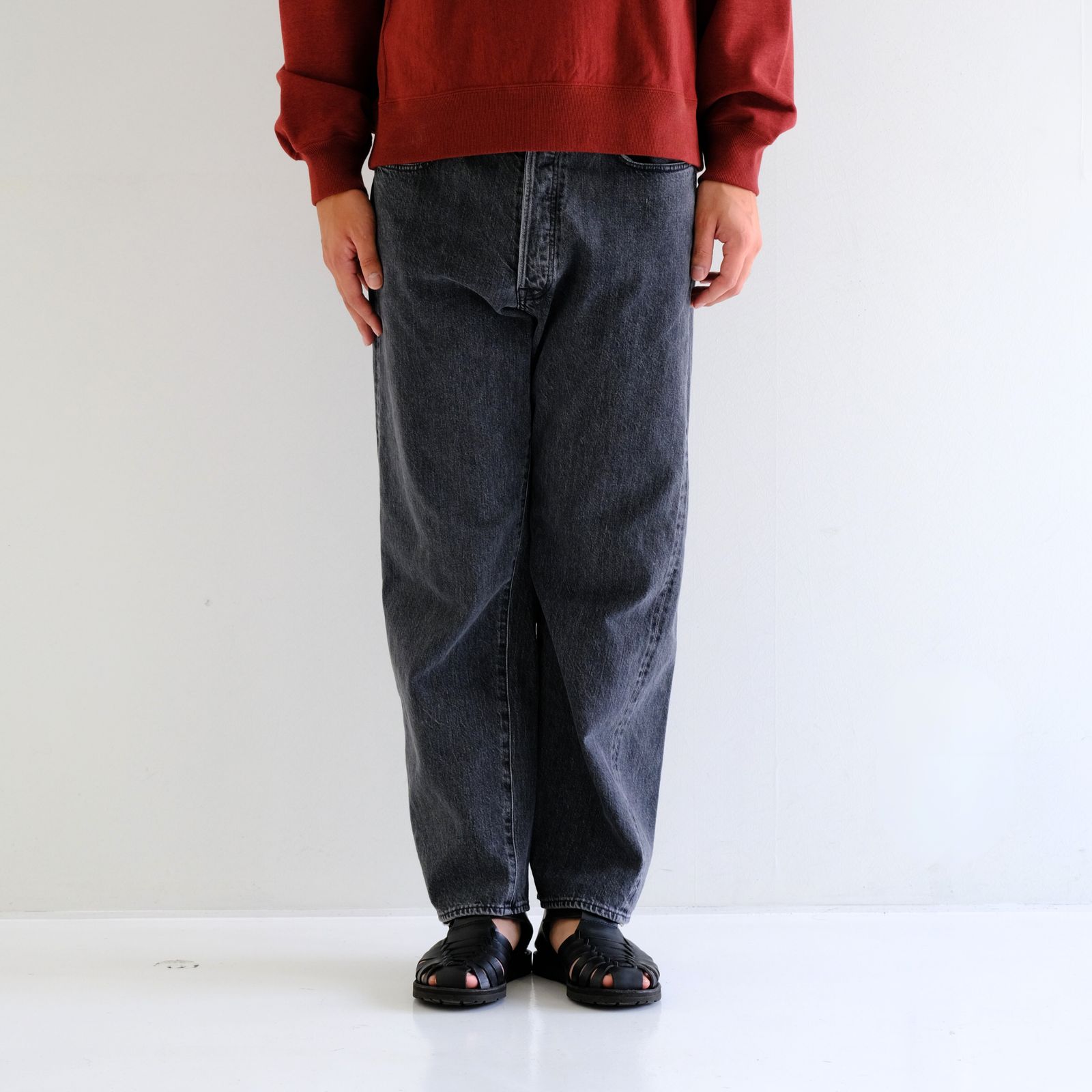 WASHED SELVEDGE BLACK DENIM 5P PANTS / デニム / 5ポケット / USED GREY