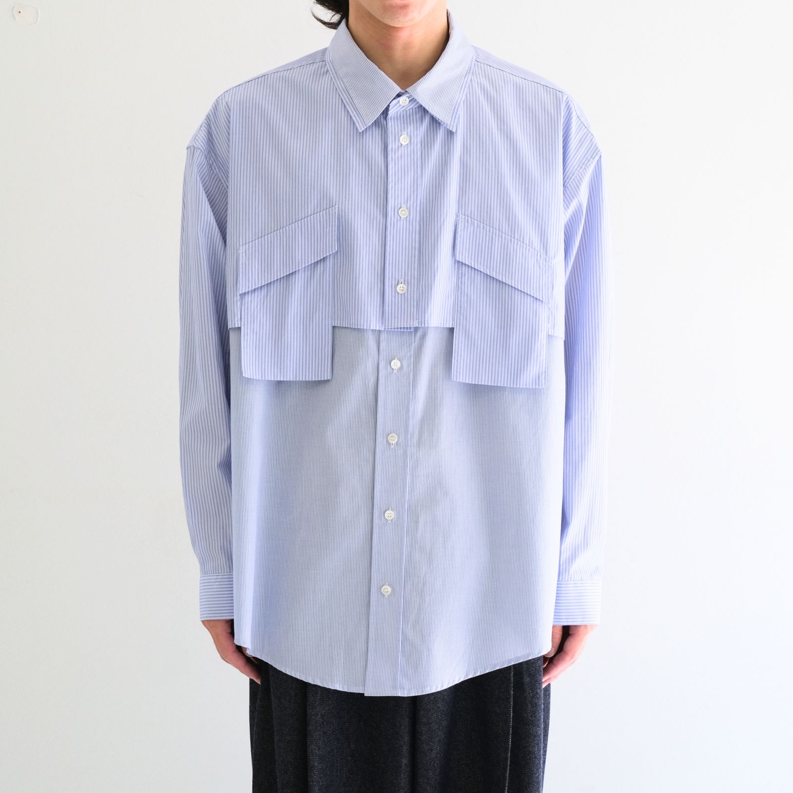 【残り1点】Layered Shirt / レイヤード シャツ（Sax Stripe）