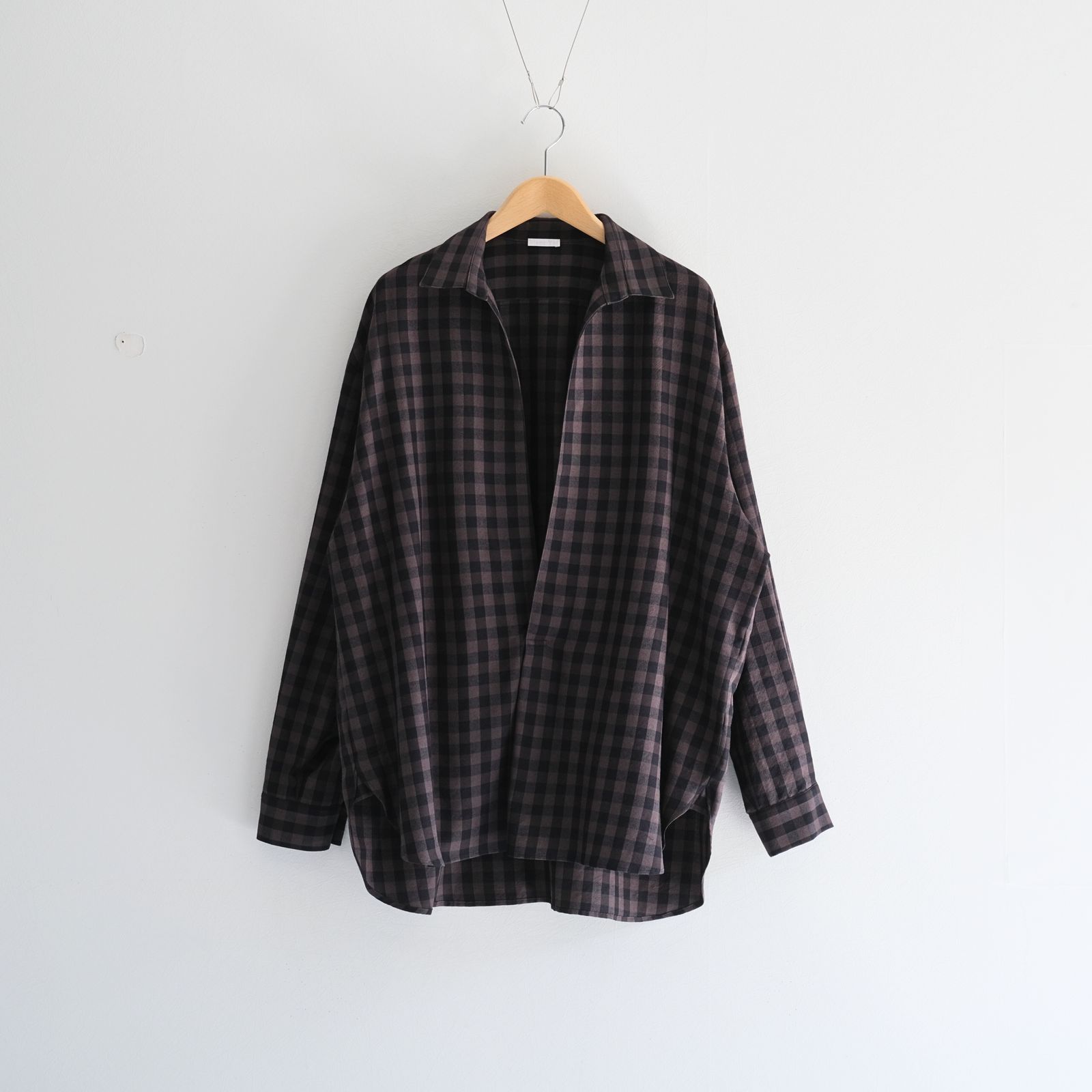 Silk Plaid Skipper Shirts / スキッパー / シャツ / シルク / BLACK