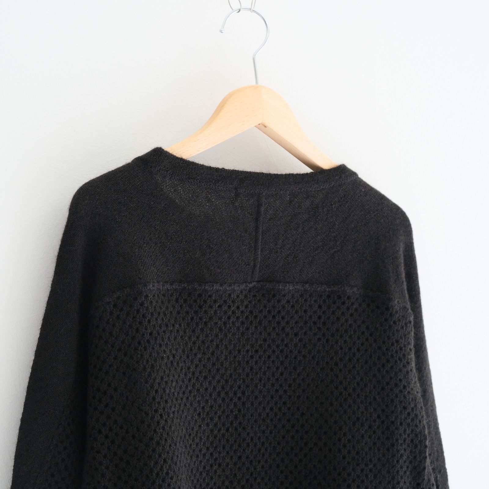 SWITCHING FOOTBALL MOHAIR KNIT TEE ‐Mesh crochet‐ / ニット / フットボールシャツ / モヘア / Black