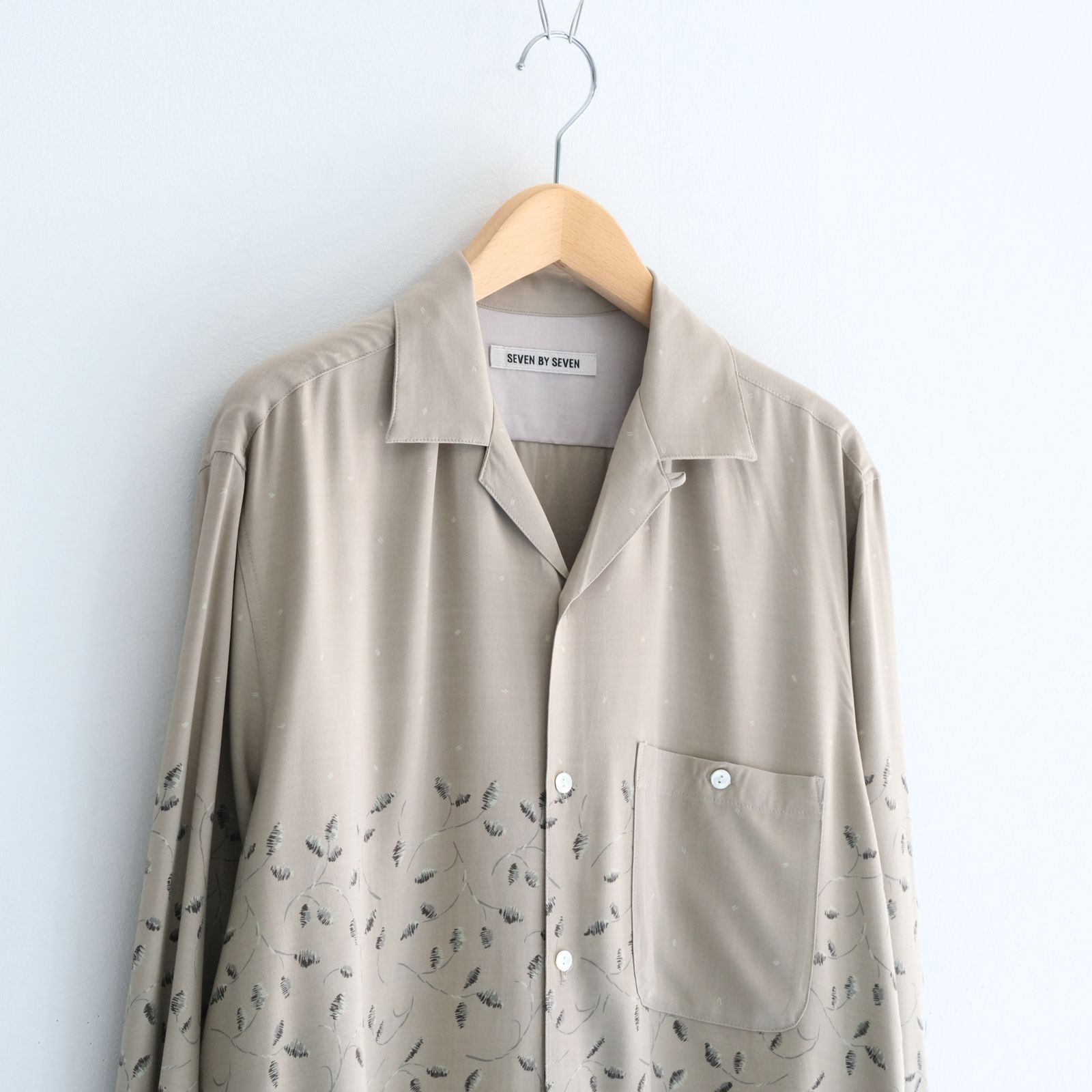 OPEN COLLAR SHIRTS  - Botanical print -（Gray Khaki）