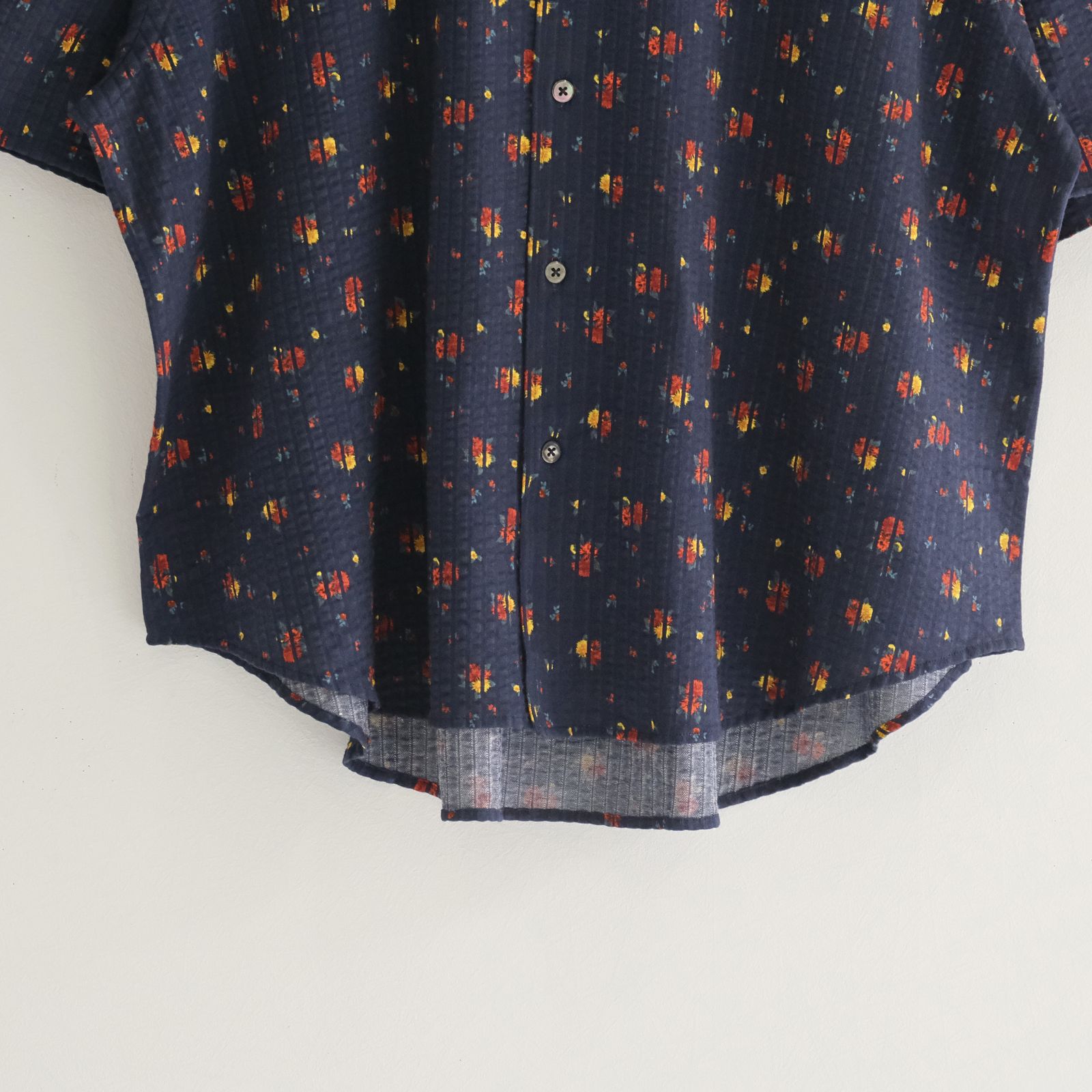 36G Linen Sucker Flower Atmosphere S/S Shirt / シャツ / 半袖 / ニットサッカー生地 /  NAVY