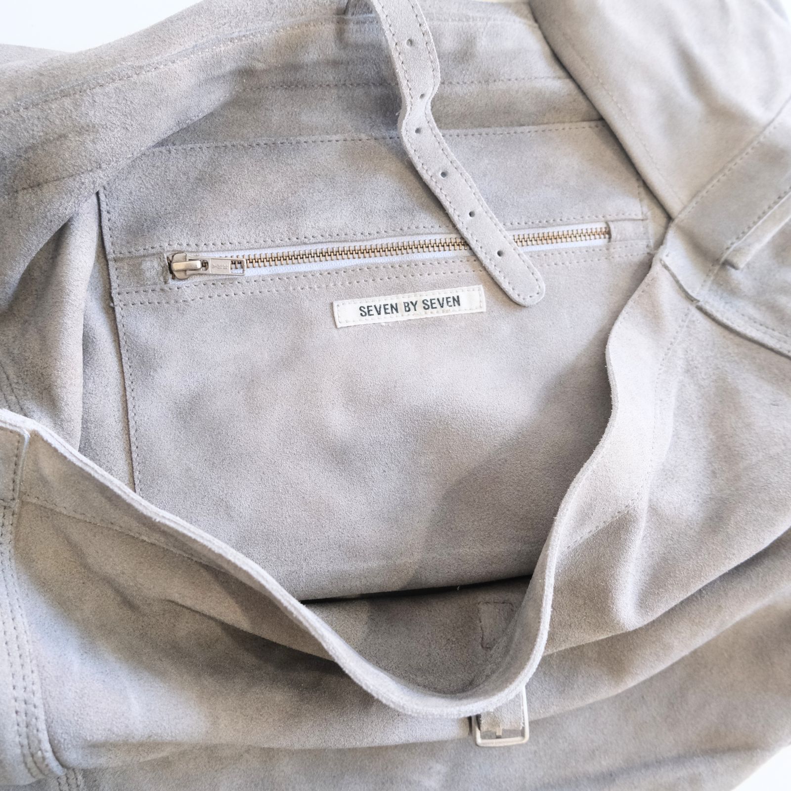 LEATHER SHOULDER BAG  - Cow split leather -（Gray）