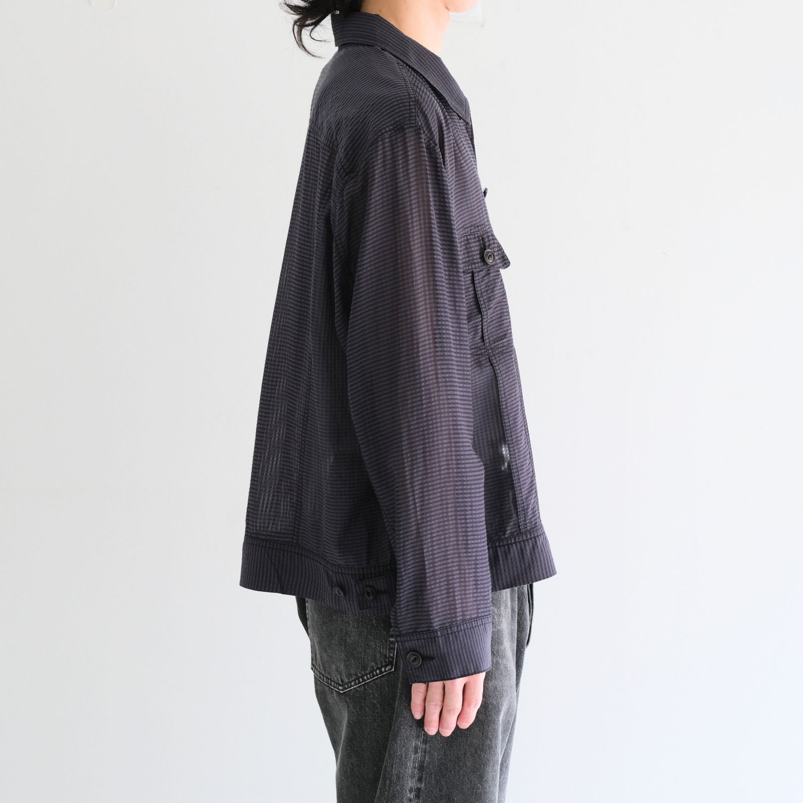 Lee / SEVEN BY SEVEN / SHEER COWBOY JACKET ‐Gingham Check Indian fabric‐ （Navy）