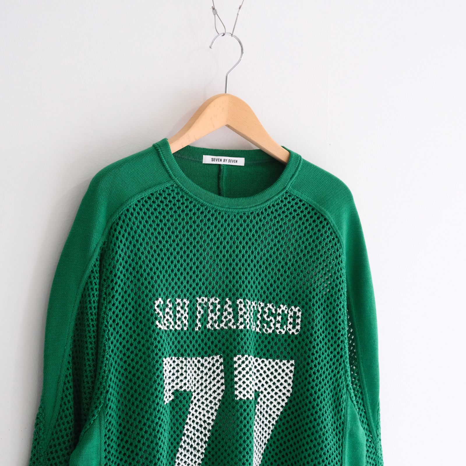 PRINTED FOOTBALL KNIT TEE - Mesh crochet - / フットボール / ニット / ロンT / ロングスリーブTシャツ / Green