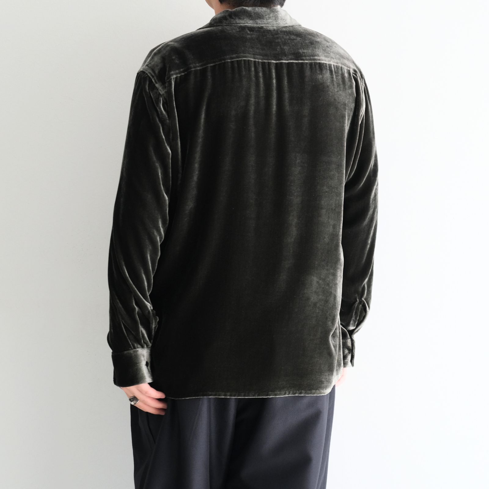 VELVET OPEN COLLAR SHIRTS ‐Silk Rayon‐ / シャツ / 開襟シャツ / シルク / レーヨン / ベルベット / Black
