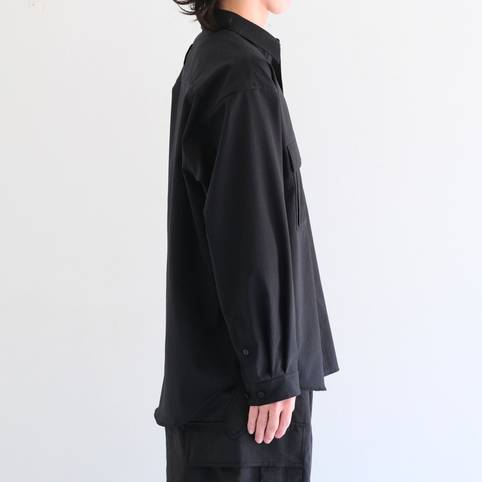 【残り1点】Breathable Linen Luggage L/S SH DotAir® / ブリーザブル リネン ラゲッジ L/S SH DotAir®（OFF BLACK）
