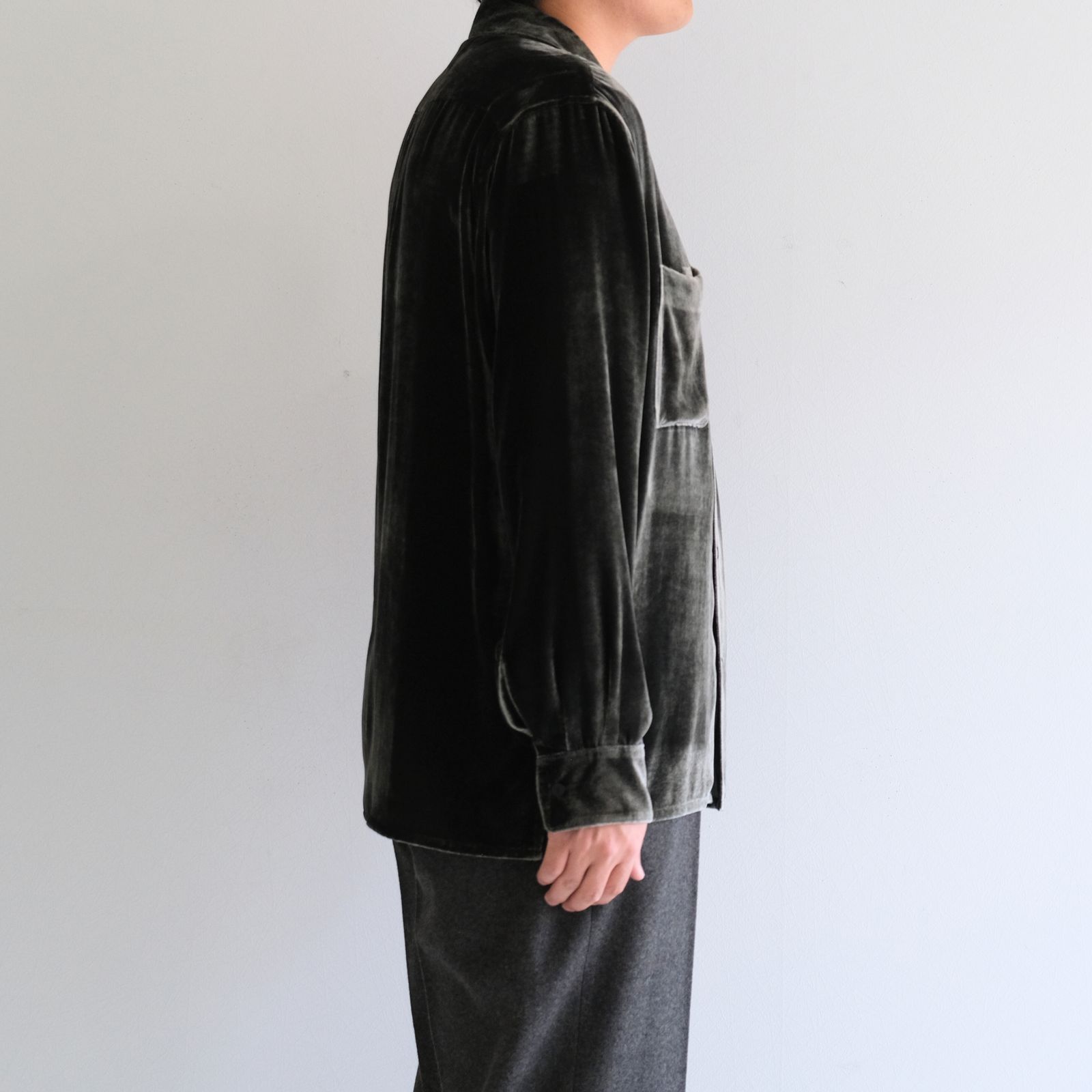 VELVET OPEN COLLAR SHIRTS ‐Silk Rayon‐ / シャツ / 開襟シャツ / シルク / レーヨン / ベルベット / Black