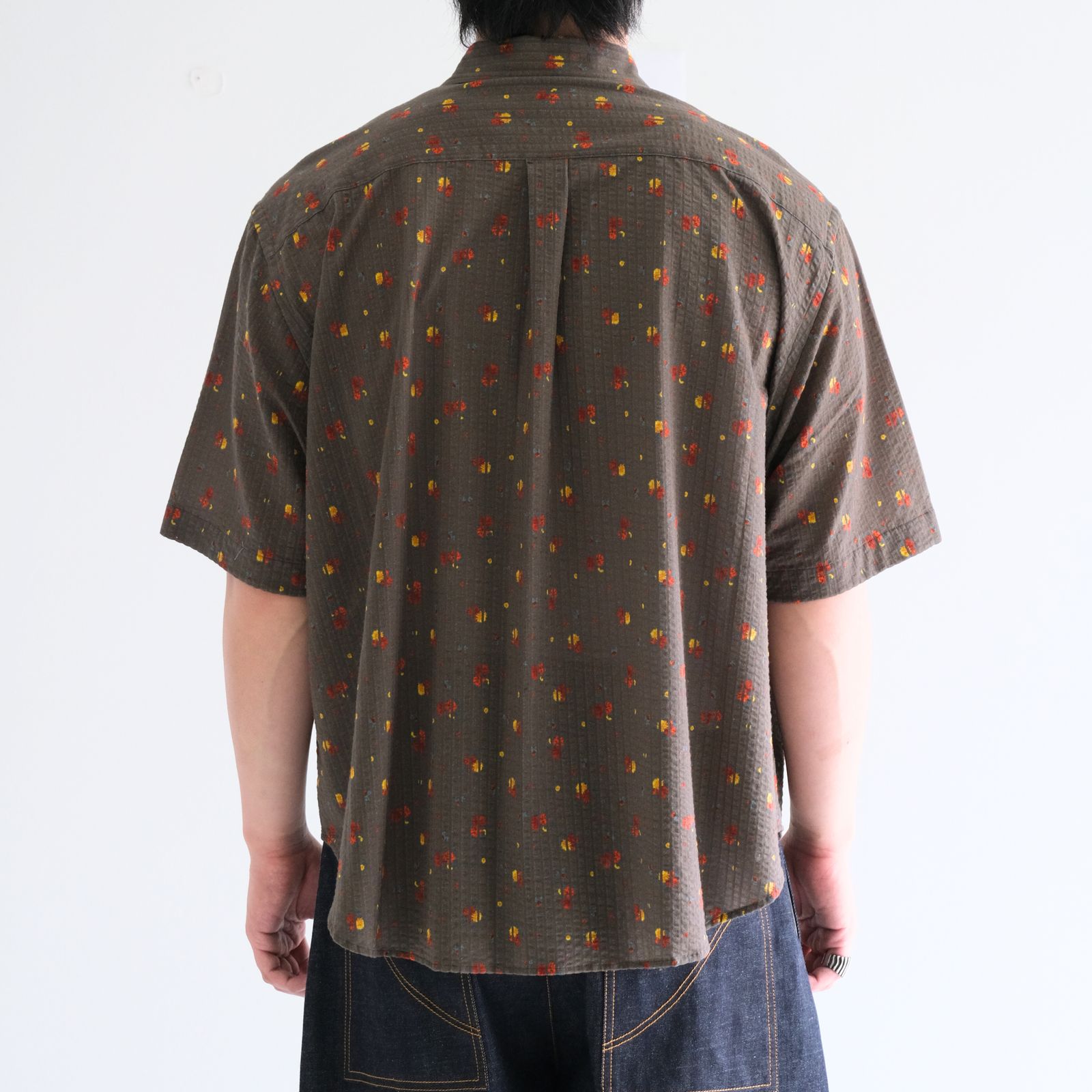 36G Linen Sucker Flower Atmosphere S/S Shirt / シャツ / 半袖 / ニットサッカー生地 /  KHAKI