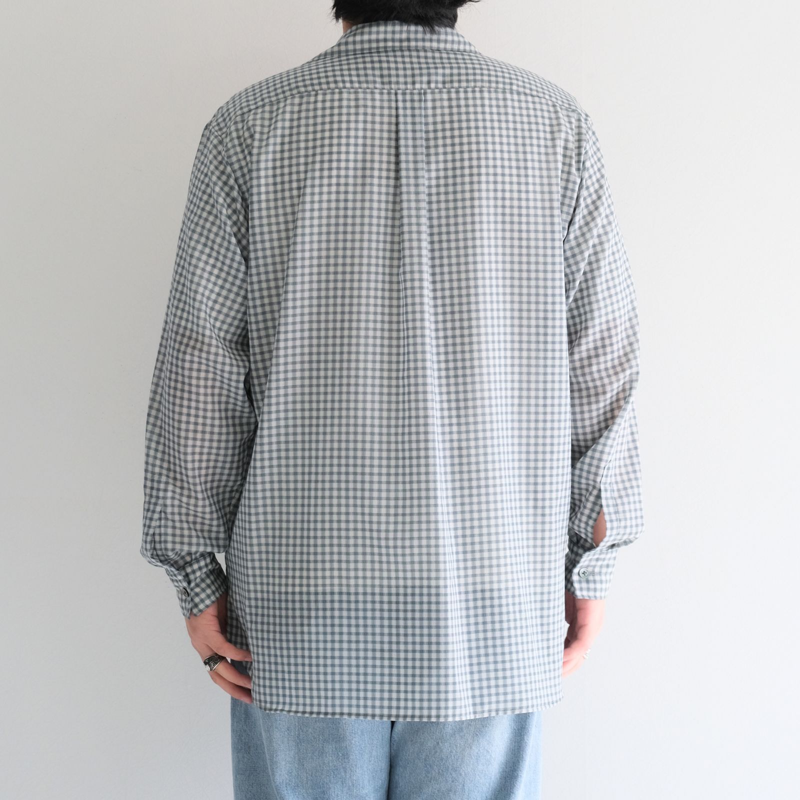 SUPER LIGHT WOOL CHECK SKIPPER SHIRT / スーパー ライト ウール チェック スキッパー シャツ（GREEN GREY）