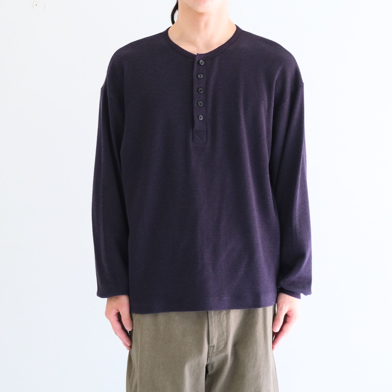 W/C HONEYCOMB HENLEY-NECK TOP（DARK PURPLE）