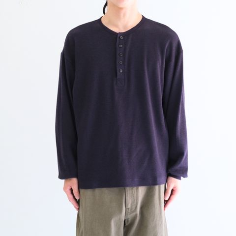 W/C HONEYCOMB HENLEY-NECK TOP（DARK PURPLE）