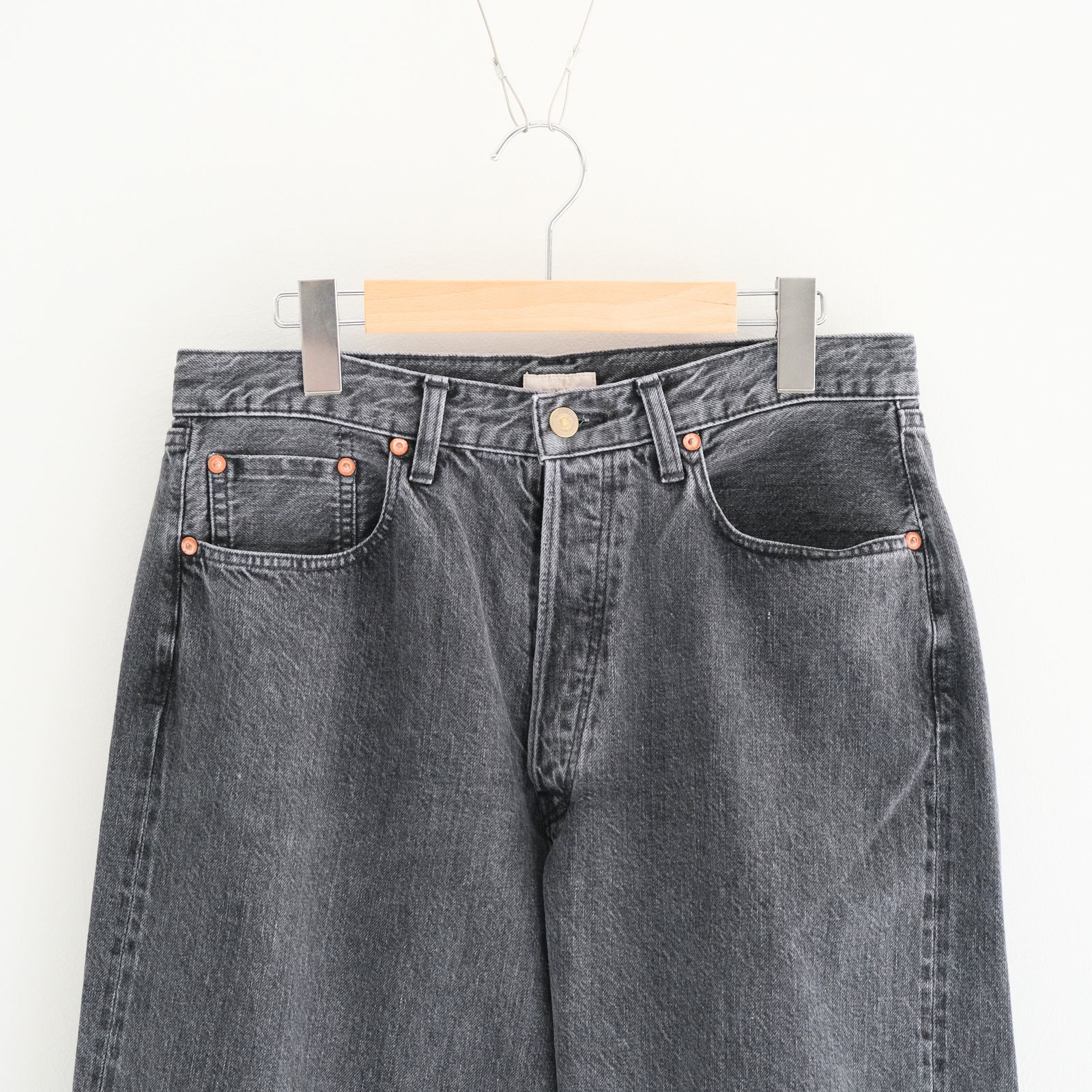 WASHED SELVEDGE BLACK DENIM 5P PANTS / デニム / 5ポケット / USED GREY