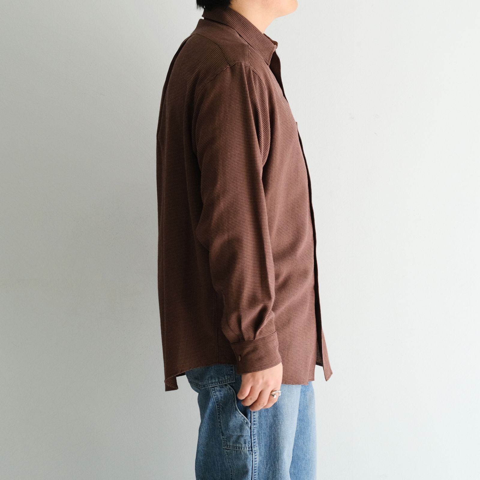 RAYON LINEN CHECK SHIRT / レーヨンリネンチェックシャツ（BROWN / BLACK）