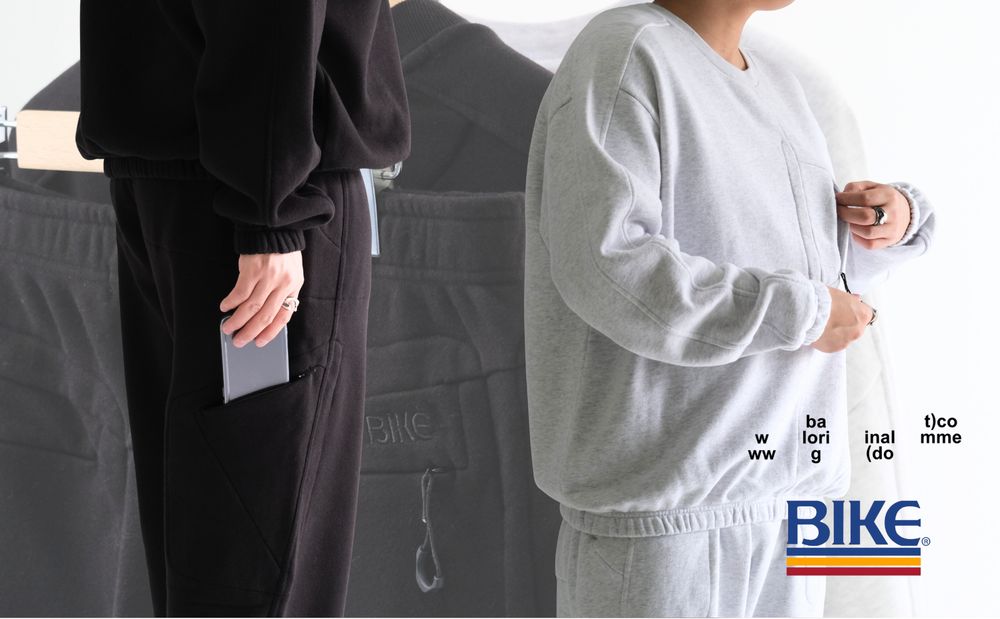 【bal / バル】BAL × BIKE 26SSはコンシールファスナー仕様となって、都会的な印象に。（LOOP WHEEL COTTON CREW・LOOP WHEEL COTTON SWEAT PANT）