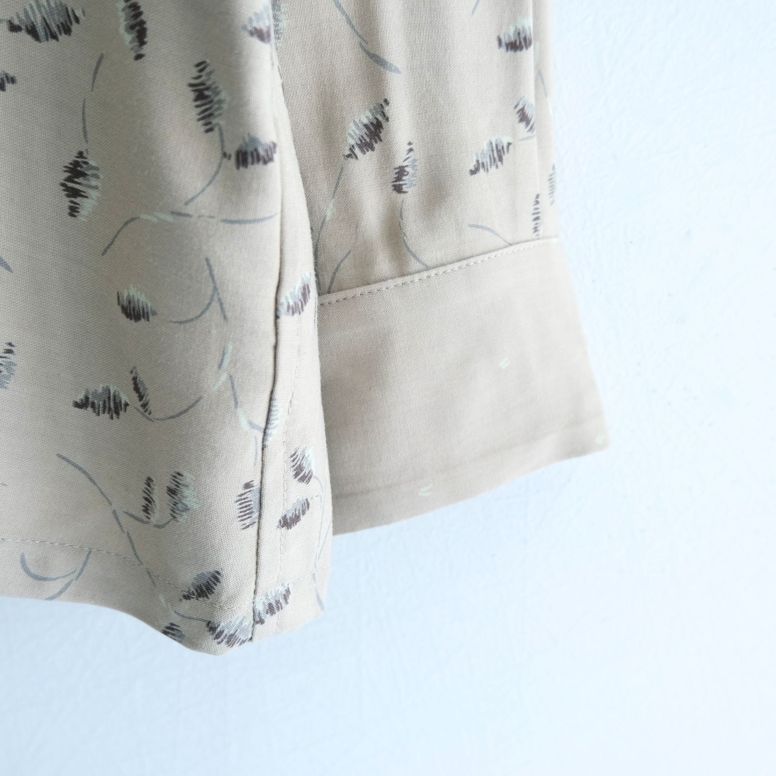 OPEN COLLAR SHIRTS  - Botanical print -（Gray Khaki）