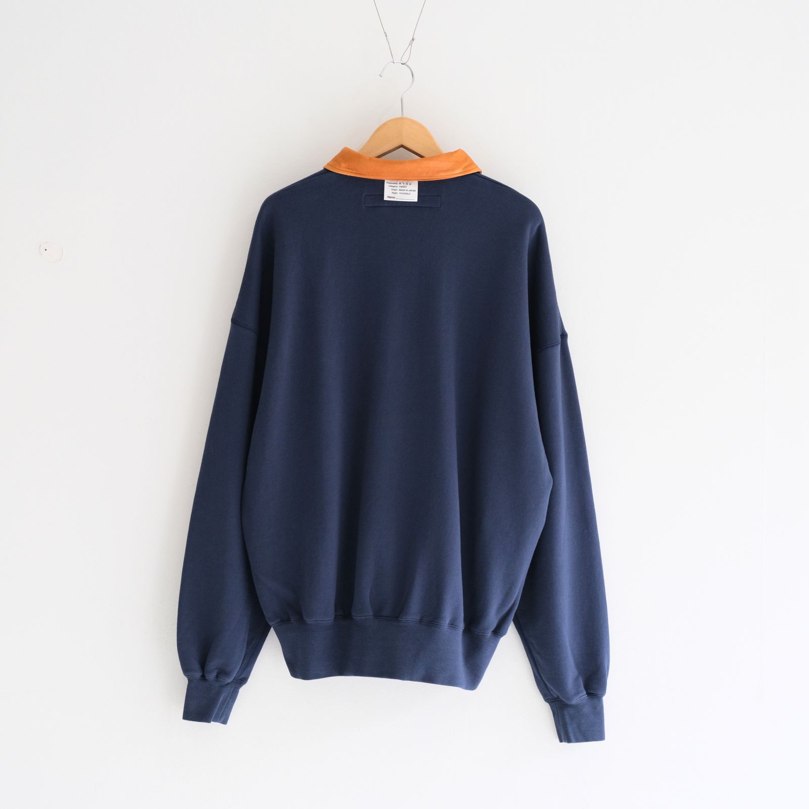 "BROTHERS" Leather × Original Supima Aging Cotton Sweat / ハーフジップ / スウェット / レザー / NAVY