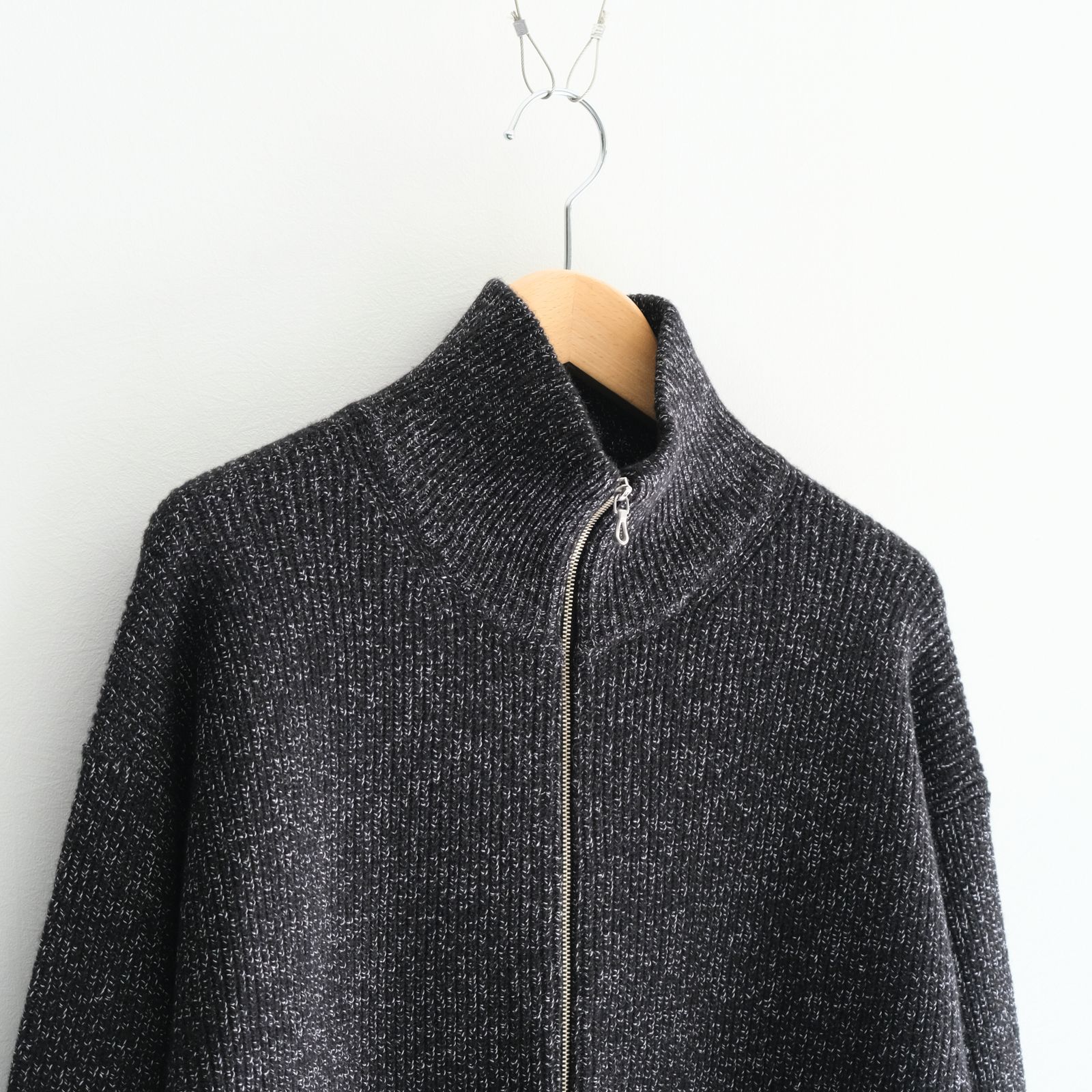 W/C MEALANGE RIB DRIVERS KNIT / ニット/ ドライバーズニット / メリノウール / BLACK