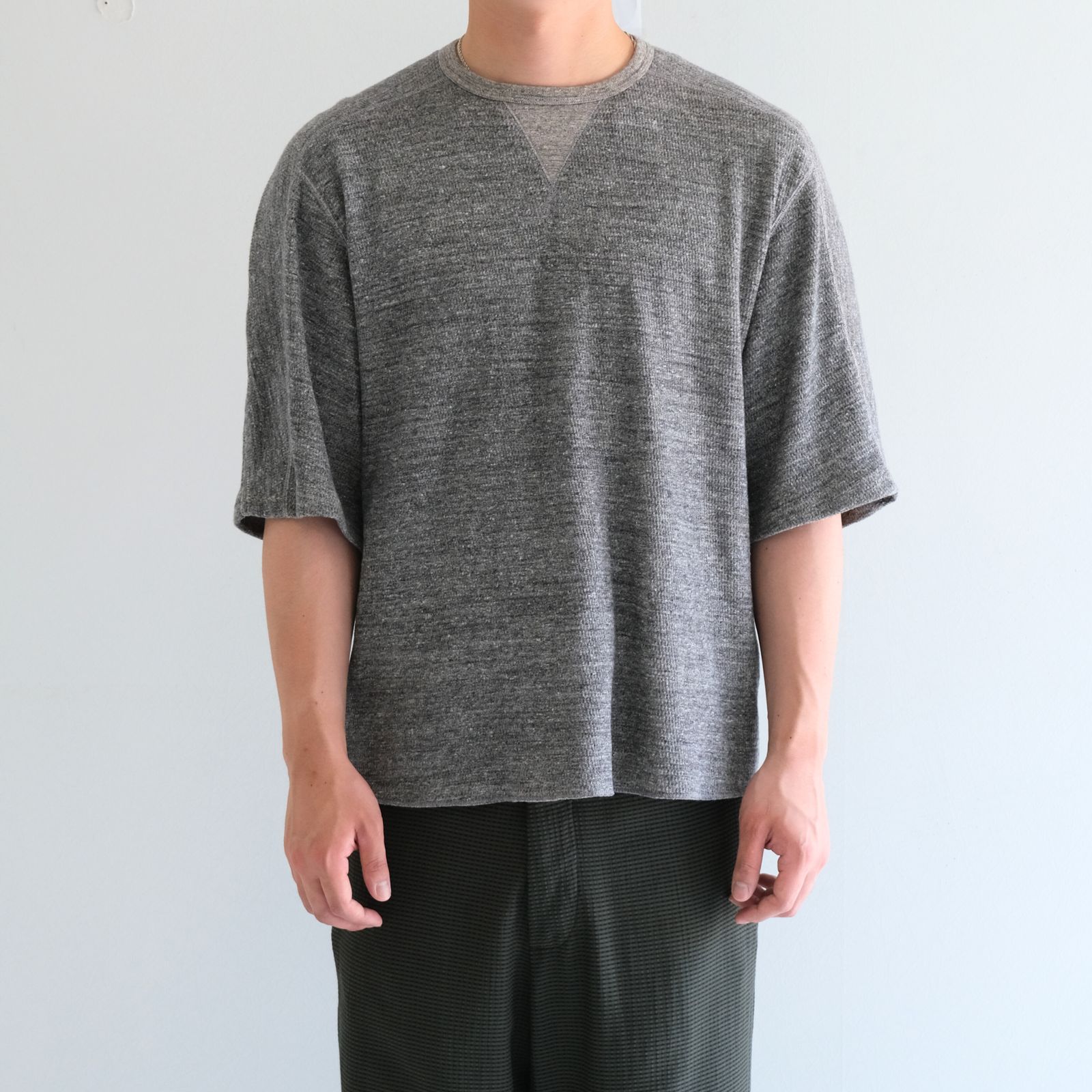 ORGANIC COTTON THERMAL TEE - Mixed ”UNSTAINED” yarn - /  Tシャツ / GRAY