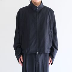 Merino Wool Stand Collar Blouson / メリノウール スタンドカラー ブルゾン（NAVY STRIPE）
