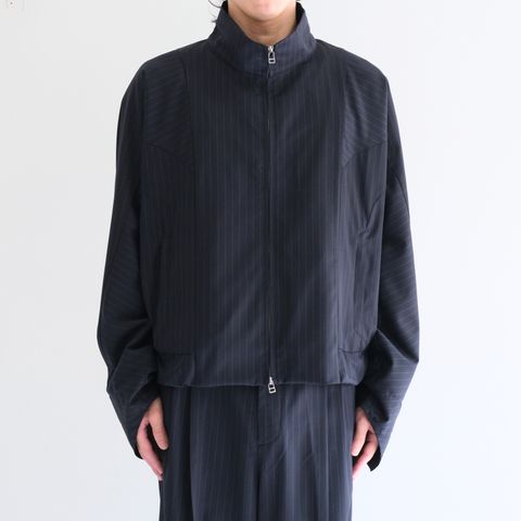 Merino Wool Stand Collar Blouson / メリノウール スタンドカラー ブルゾン（NAVY STRIPE）