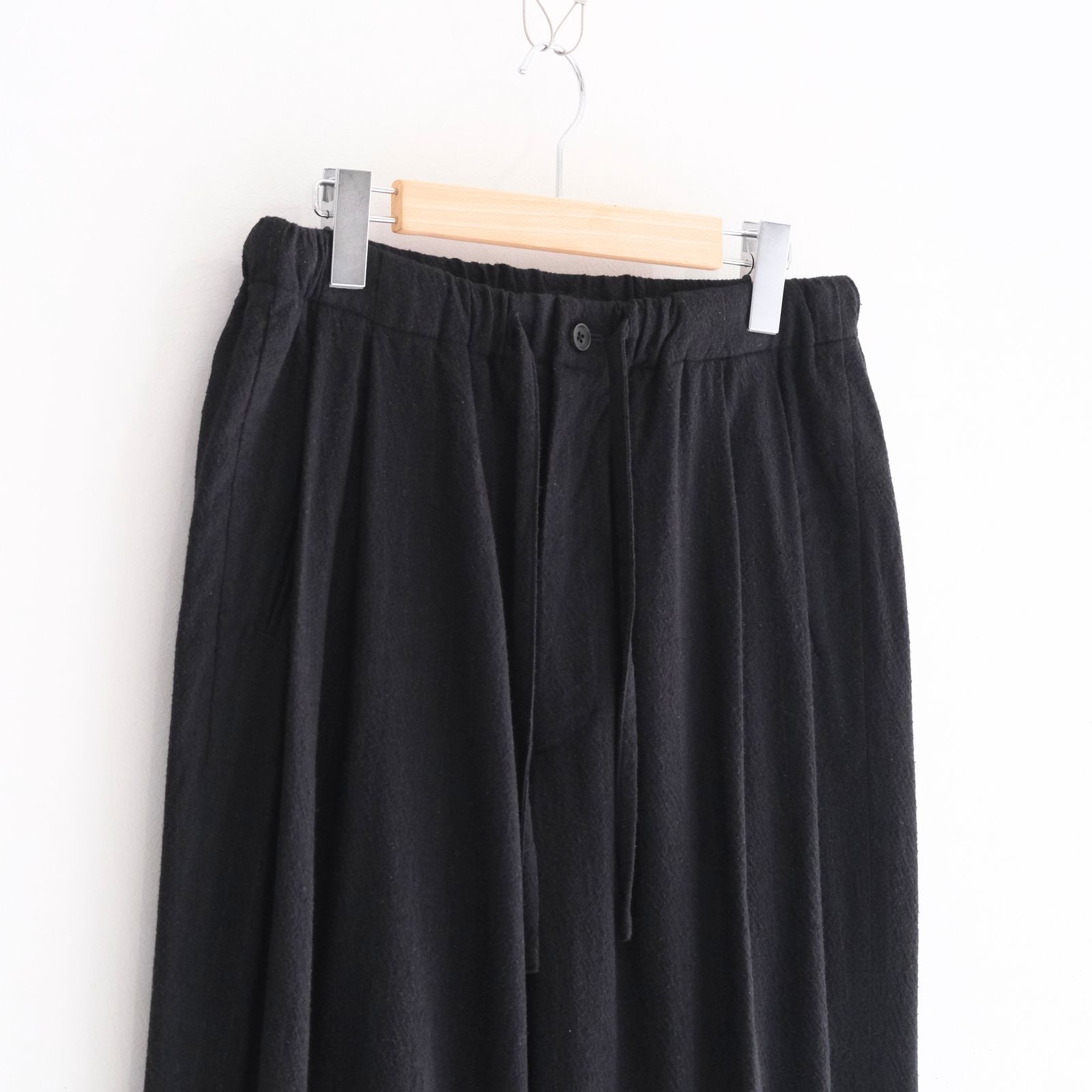 【残り1点】WASHED W/S STRIPE DRAWSTRING WIDE PANTS（BLACK）