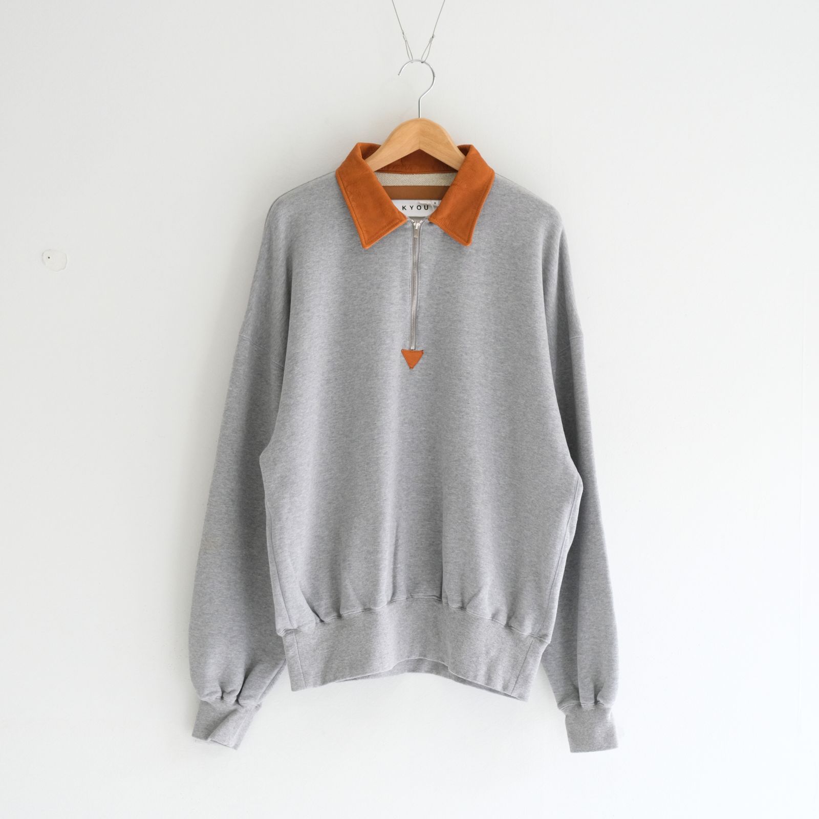 "BROTHERS" Leather × Original Supima Aging Cotton Sweat / ハーフジップ / スウェット / レザー / M.GRAY