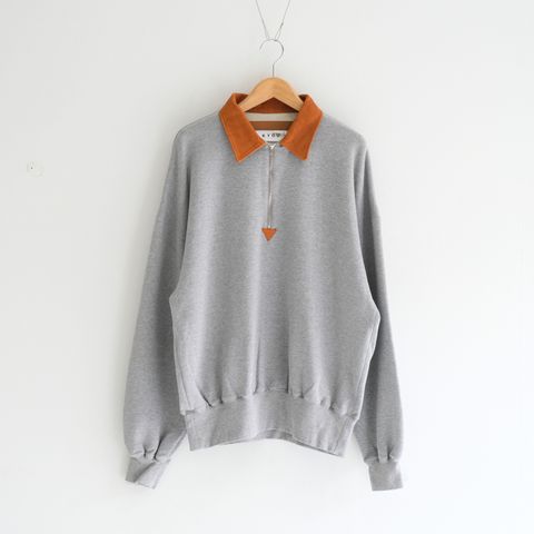"BROTHERS" Leather × Original Supima Aging Cotton Sweat / ハーフジップ / スウェット / レザー / M.GRAY