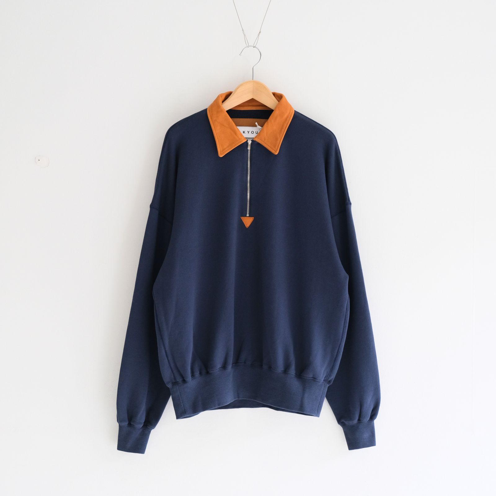 "BROTHERS" Leather × Original Supima Aging Cotton Sweat / ハーフジップ / スウェット / レザー / NAVY