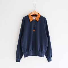 "BROTHERS" Leather × Original Supima Aging Cotton Sweat / ハーフジップ / スウェット / レザー / NAVY