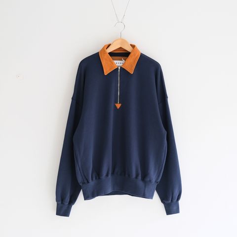 "BROTHERS" Leather × Original Supima Aging Cotton Sweat / ハーフジップ / スウェット / レザー / NAVY
