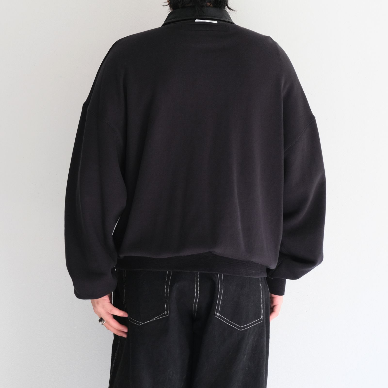 "BROTHERS" Leather × Original Supima Aging Cotton Sweat / ハーフジップ / スウェット / レザー / BLACK