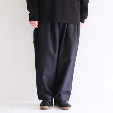 TUCK EASY PANTS - Silk / Wool - / パンツ / イージーパンツ / ウール / シルク / Navy