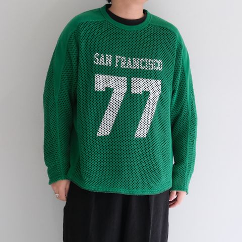 PRINTED FOOTBALL KNIT TEE - Mesh crochet - / フットボール / ニット / ロンT / ロングスリーブTシャツ / Green