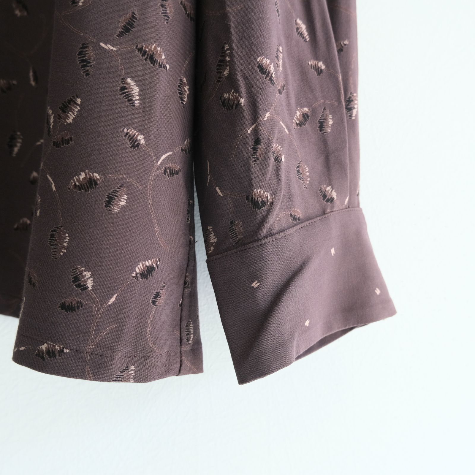OPEN COLLAR SHIRTS  - Botanical print -（Dark Brown）