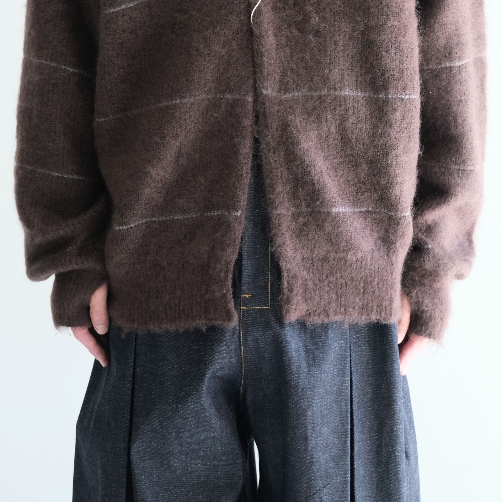 【残り1点】MOHAIR BOARDER CARDIGAN（BROWN）