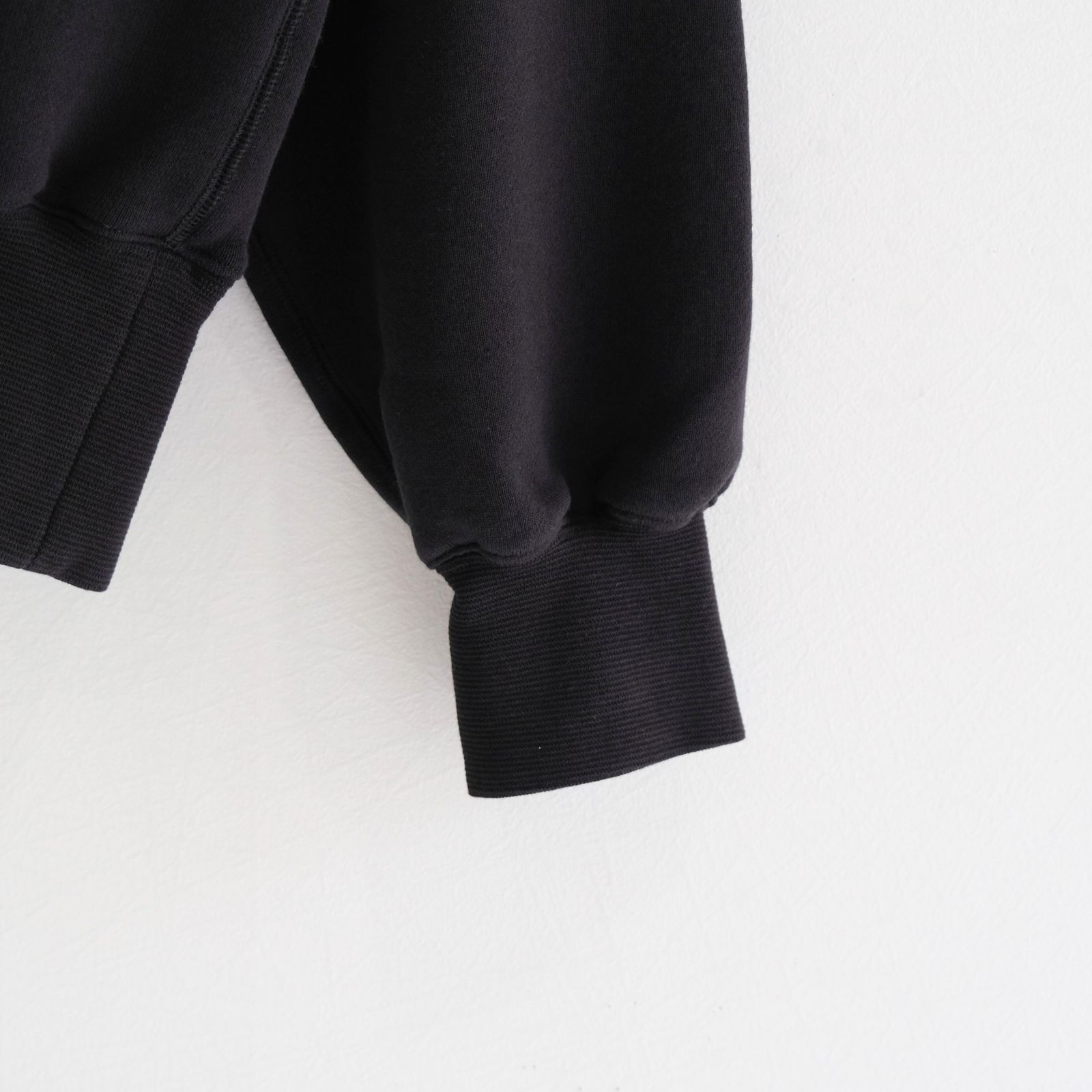 "BROTHERS" Leather × Original Supima Aging Cotton Sweat / ハーフジップ / スウェット / レザー / BLACK