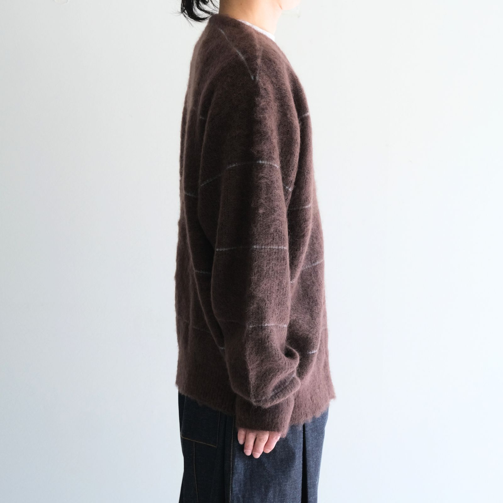【残り1点】MOHAIR BOARDER CARDIGAN（BROWN）