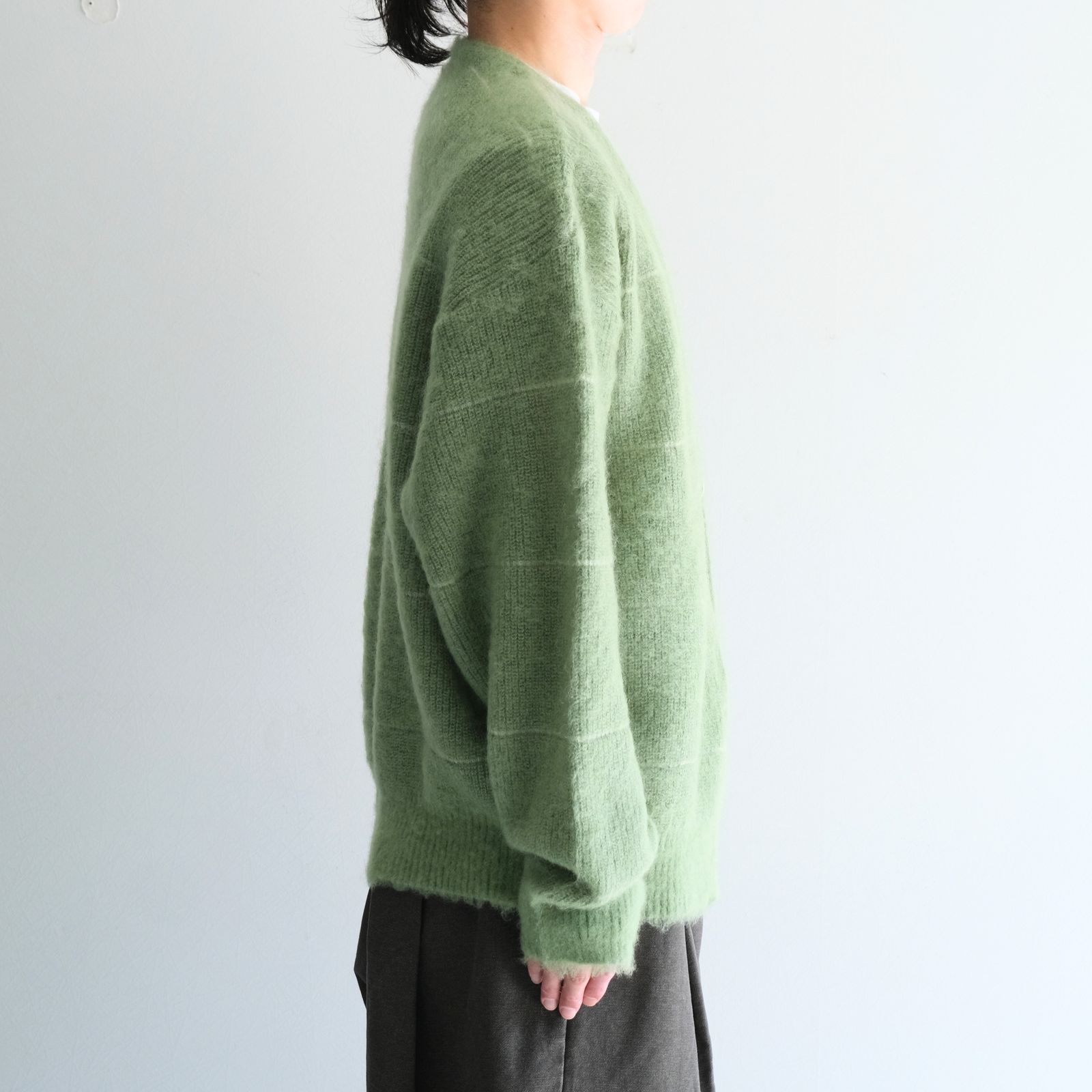 【残り1点】MOHAIR BOARDER CARDIGAN（GREEN）
