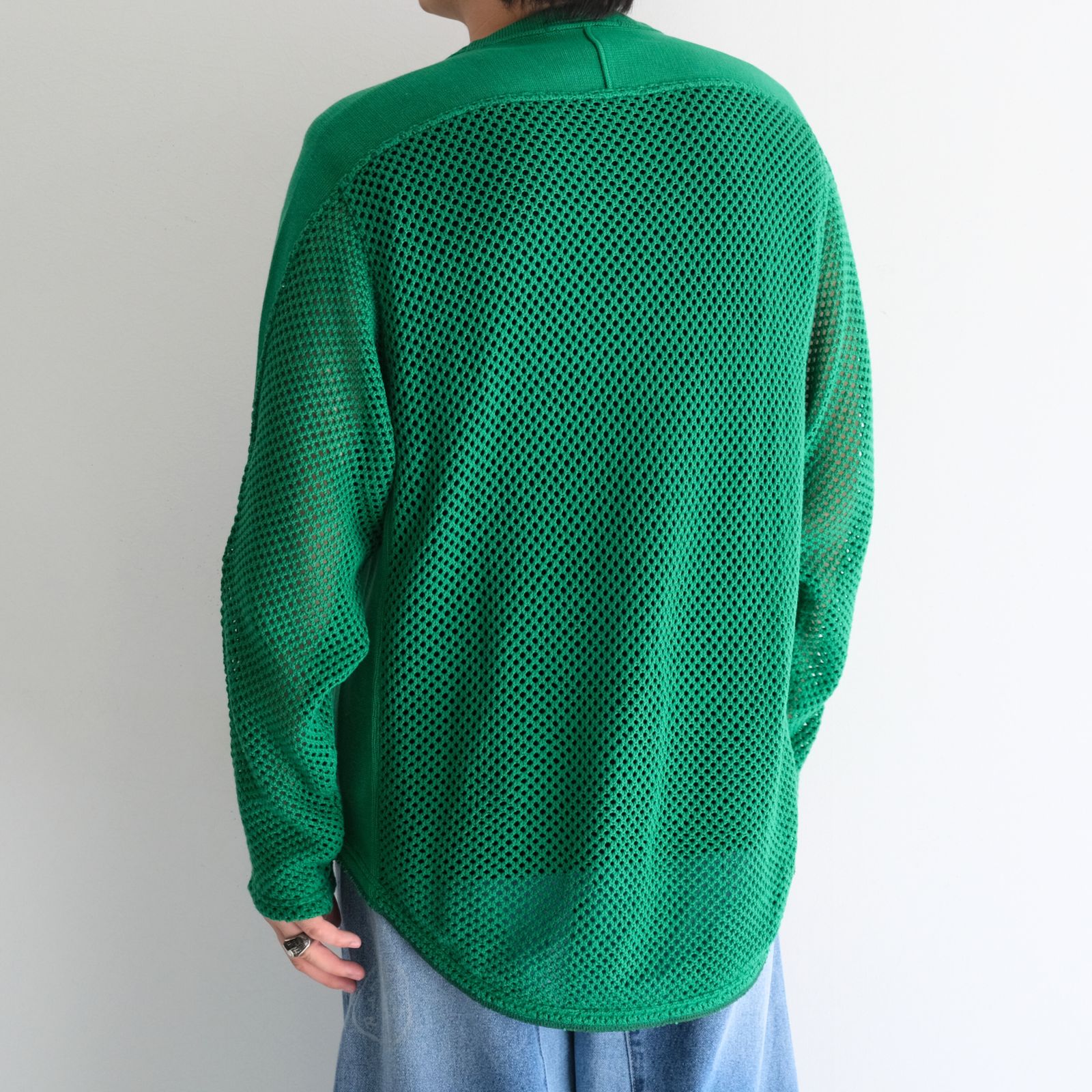PRINTED FOOTBALL KNIT TEE - Mesh crochet - / プリントフットボールニットT- メッシュクロシェット -（Green）