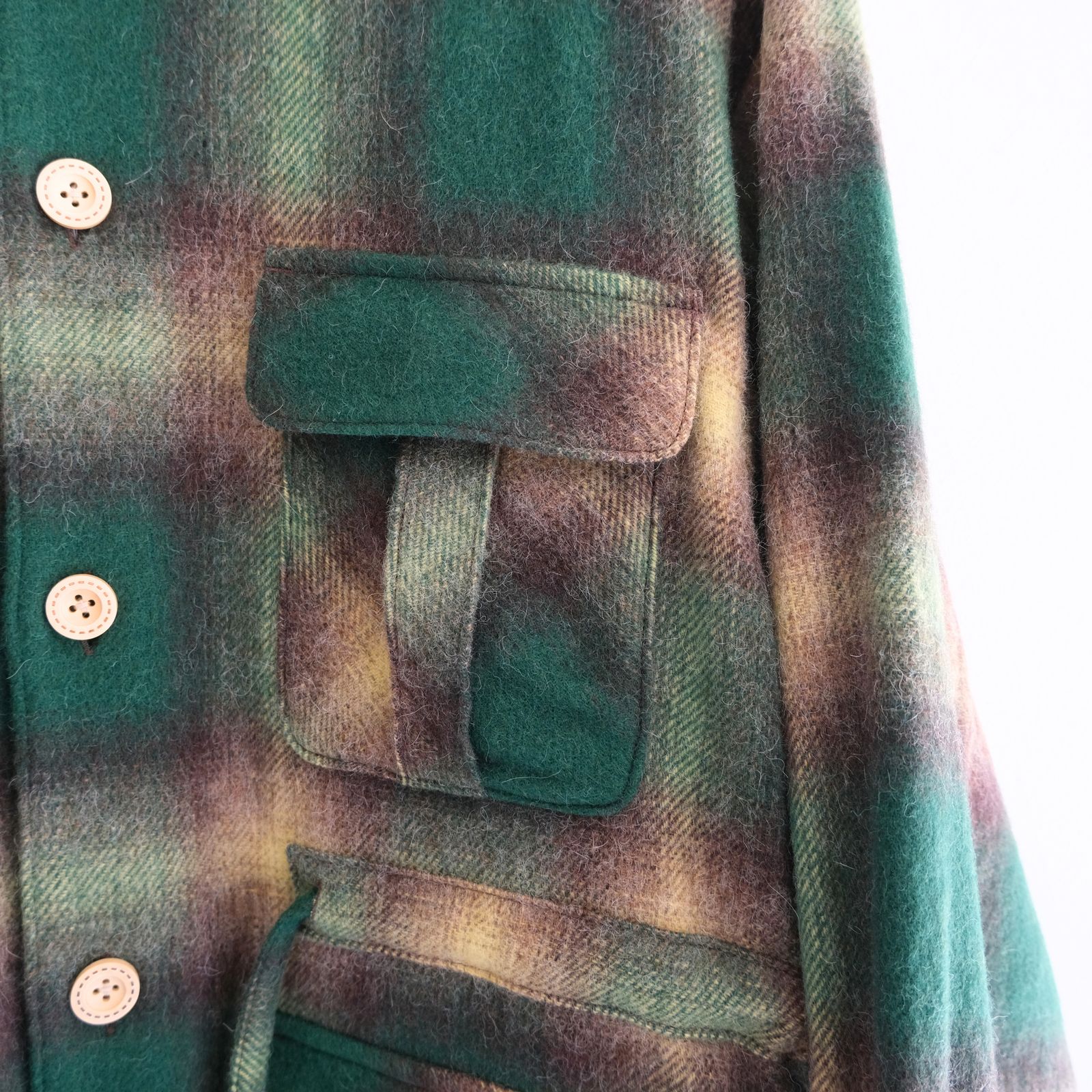 【残り1点】SHAGGY WOOL CHECK SAFARI JACKET（GREEN）