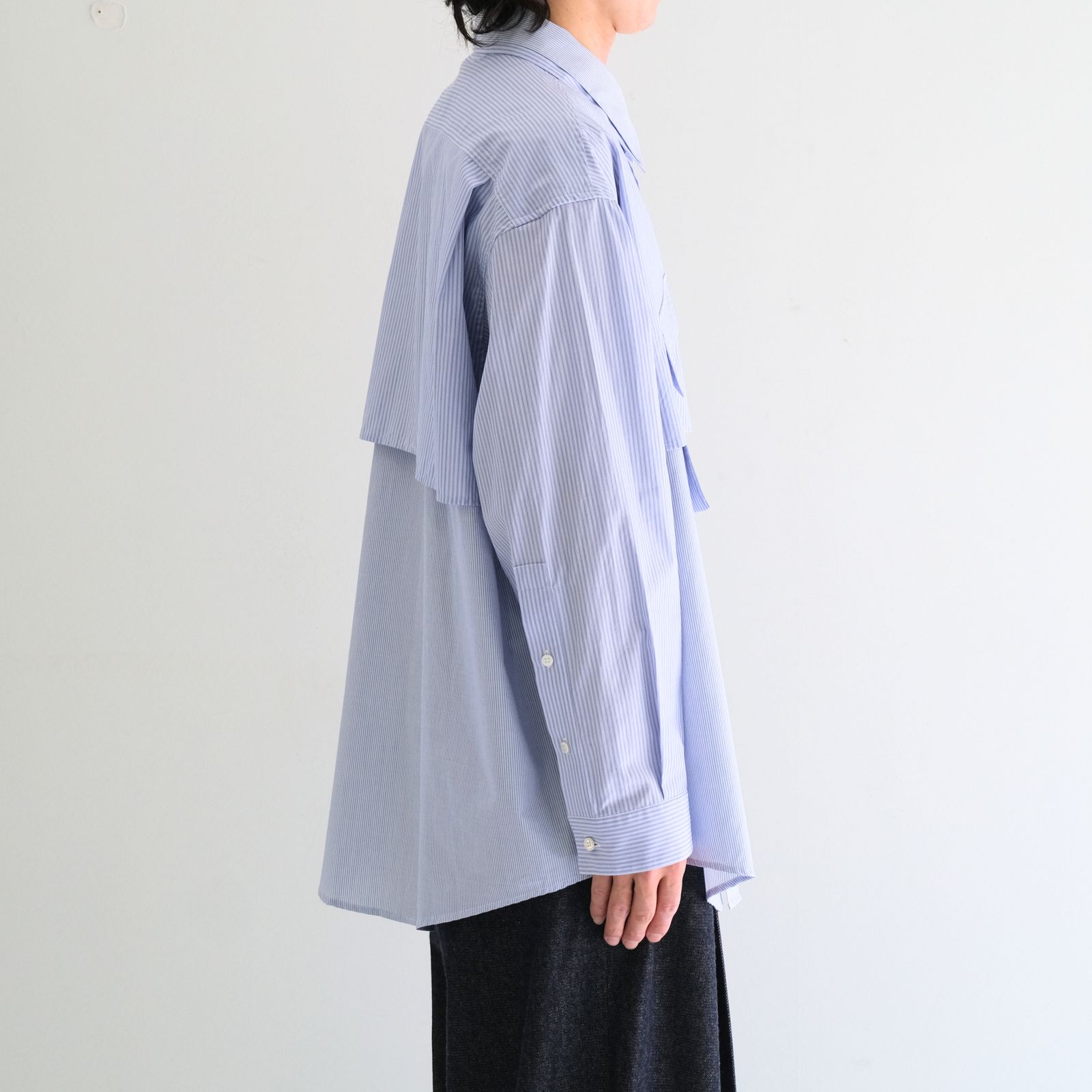 【残り1点】Layered Shirt / レイヤード シャツ（Sax Stripe）